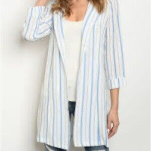 Blue Pen Striped Cardigan M